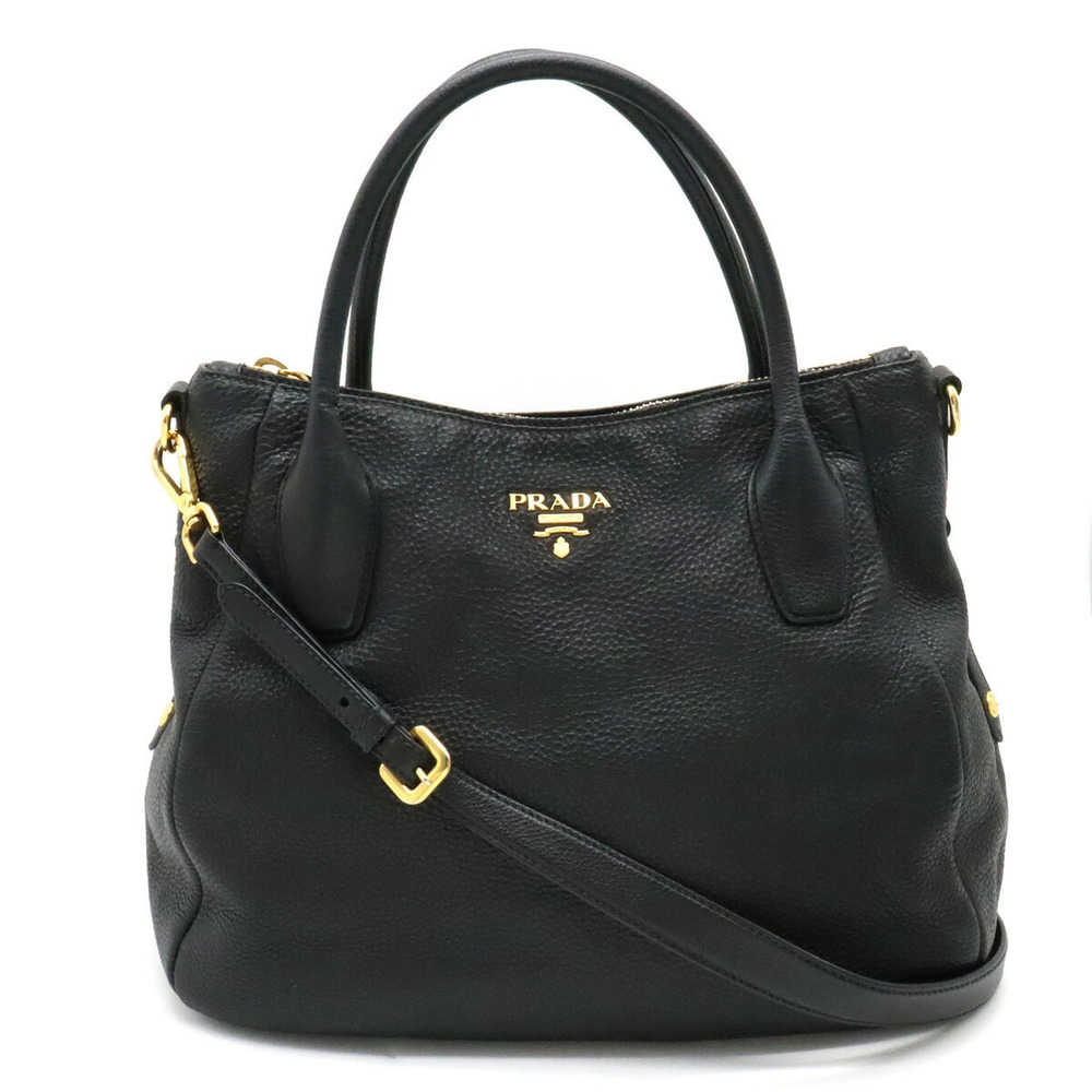 Prada Tote Bag Handbag Shoulder Hobo Leather NERO Black
